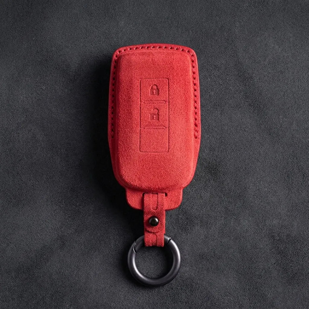Mitsubishi Hand Stitched Alcantara Key Fob Cover Vertical 2-button Red
