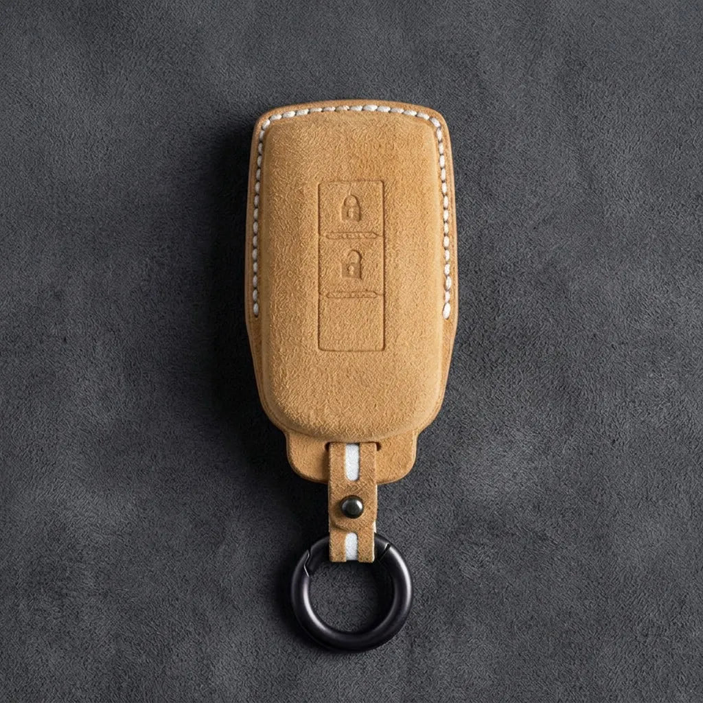 Mitsubishi Hand Stitched Alcantara Key Fob Cover Vertical 2-button Soft Brown