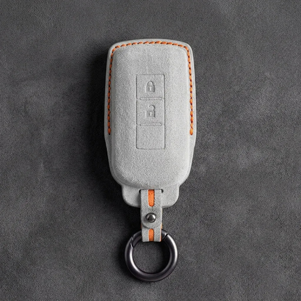 Mitsubishi Hand Stitched Alcantara Key Fob Cover Vertical 2-button White