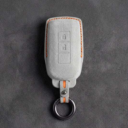 Mitsubishi Hand Stitched Alcantara Key Fob Cover Vertical 2-button White