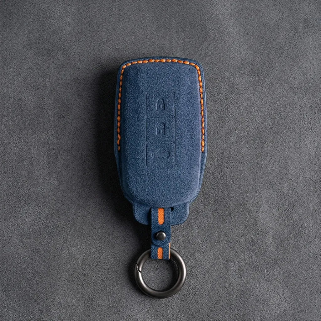 Mitsubishi Hand Stitched Alcantara Key Fob Cover Certical 3-button Cobalt Blue