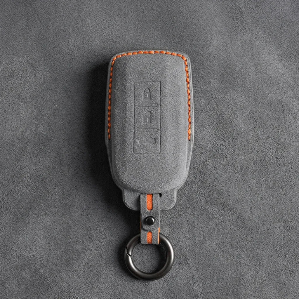 Mitsubishi Hand Stitched Alcantara Key Fob Cover Certical 3-button Dark Gray