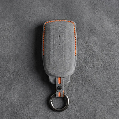 Mitsubishi Hand Stitched Alcantara Key Fob Cover Certical 3-button Dark Gray