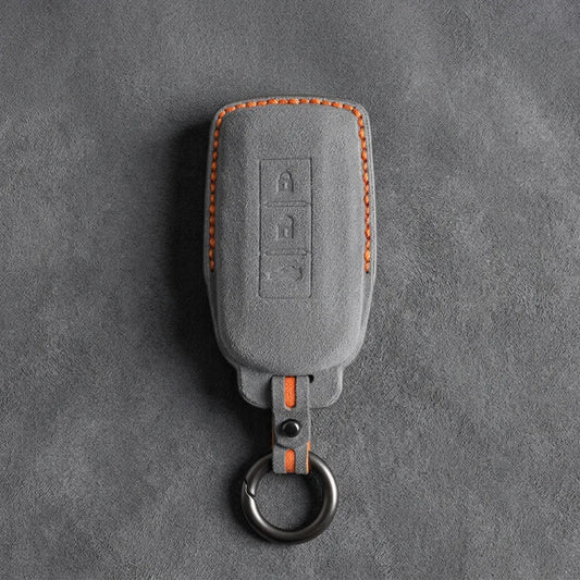 Mitsubishi Hand Stitched Alcantara Key Fob Cover Certical 3-button Dark Gray