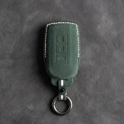 Mitsubishi Hand Stitched Alcantara Key Fob Cover Certical 3-button Dark Green