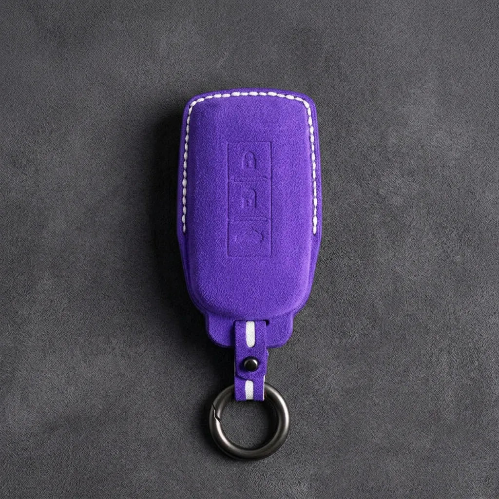 Mitsubishi Hand Stitched Alcantara Key Fob Cover Certical 3-button Dark Purple