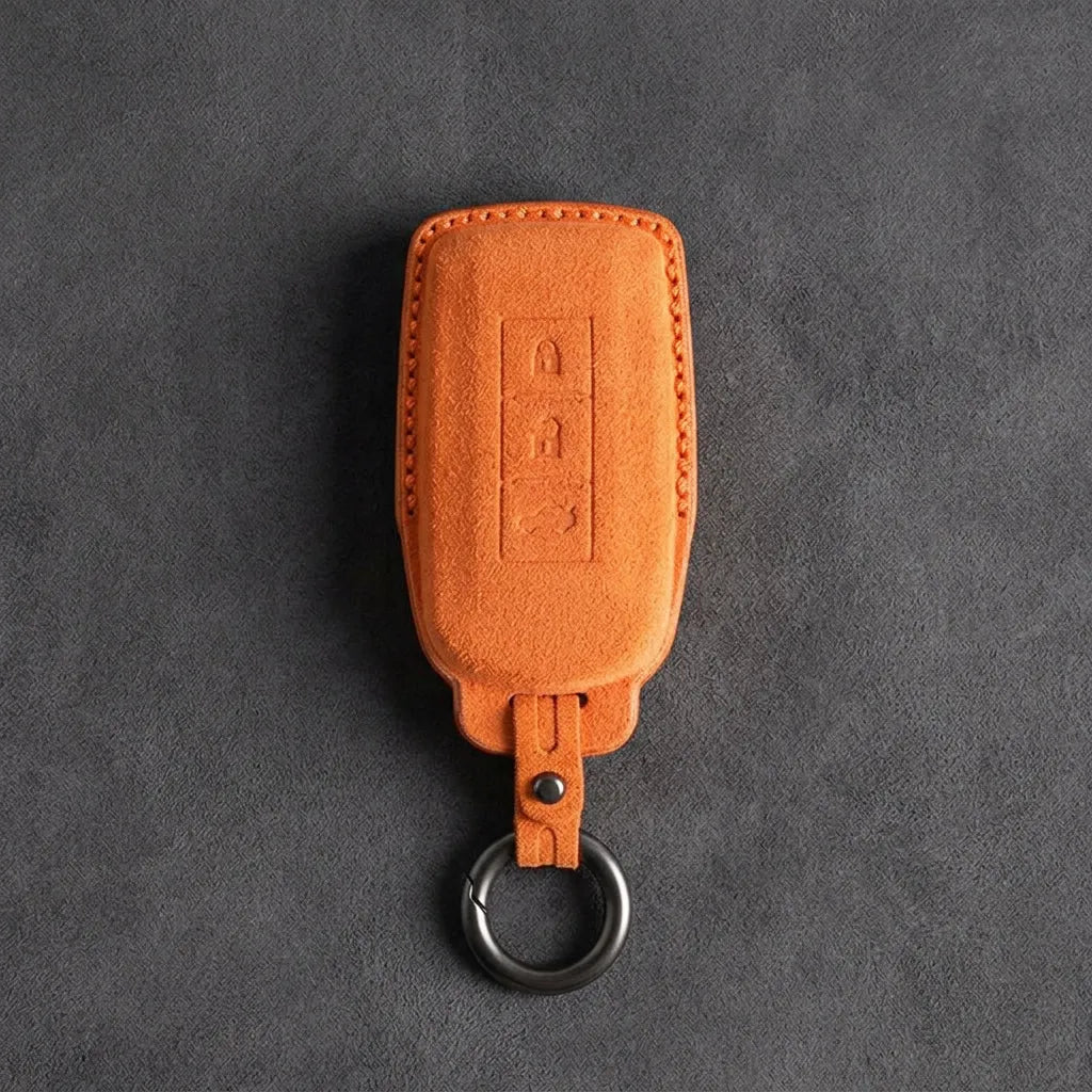 Mitsubishi Hand Stitched Alcantara Key Fob Cover Certical 3-button Orange