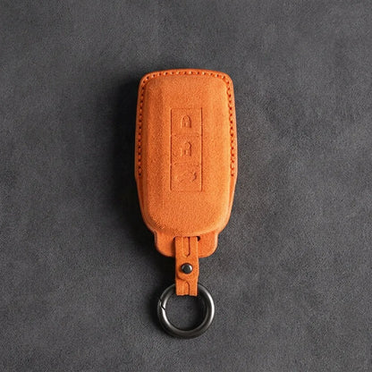 Mitsubishi Hand Stitched Alcantara Key Fob Cover Certical 3-button Orange