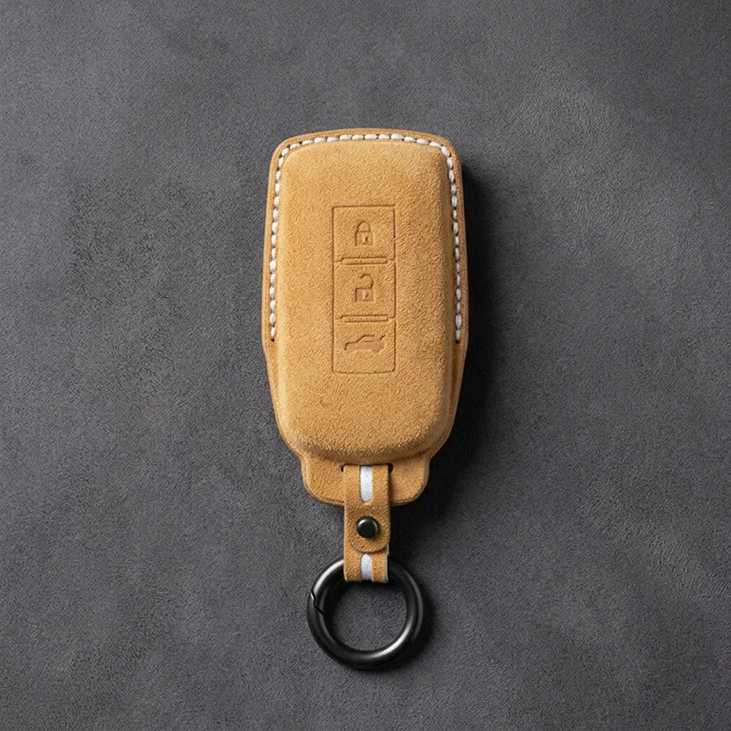 Mitsubishi Hand Stitched Alcantara Key Fob Cover Certical 3-button Soft Brown