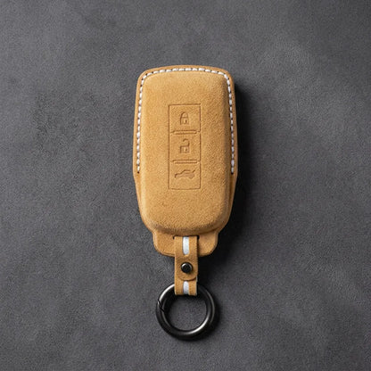 Mitsubishi Hand Stitched Alcantara Key Fob Cover Certical 3-button Soft Brown