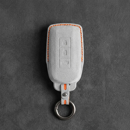 Mitsubishi Hand Stitched Alcantara Key Fob Cover Certical 3-button White