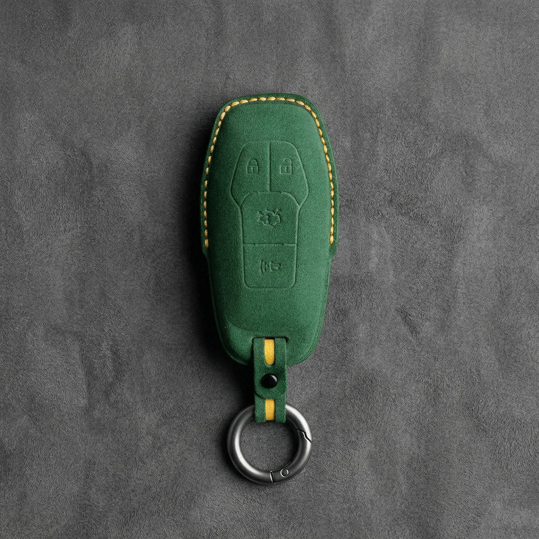 Mustang Hand - Stitched Alcantara Key Fob Cover – 4 - Button Shield - Grass green
