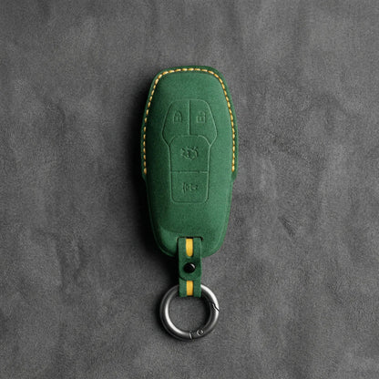 Mustang Hand - Stitched Alcantara Key Fob Cover – 4 - Button Shield - Grass green