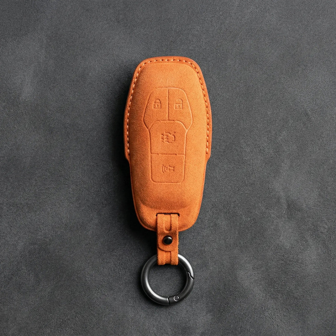 Mustang Hand - Stitched Alcantara Key Fob Cover – 4 - Button Shield - Orange