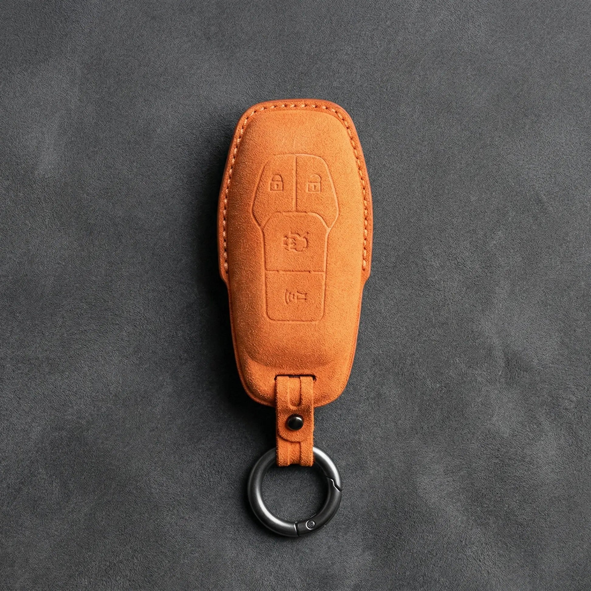 Mustang Hand - Stitched Alcantara Key Fob Cover – 4 - Button Shield - Orange