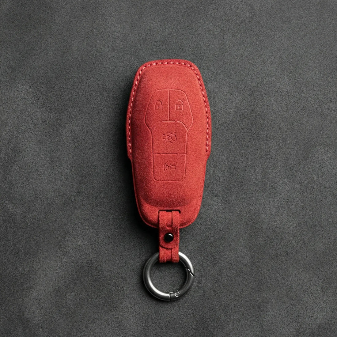 Mustang Hand - Stitched Alcantara Key Fob Cover – 4 - Button Shield - Red