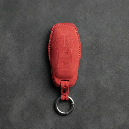 Mustang Hand - Stitched Alcantara Key Fob Cover – 4 - Button Shield - Red