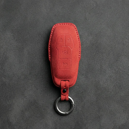 Mustang Hand - Stitched Alcantara Key Fob Cover – 4 - Button Shield - Red