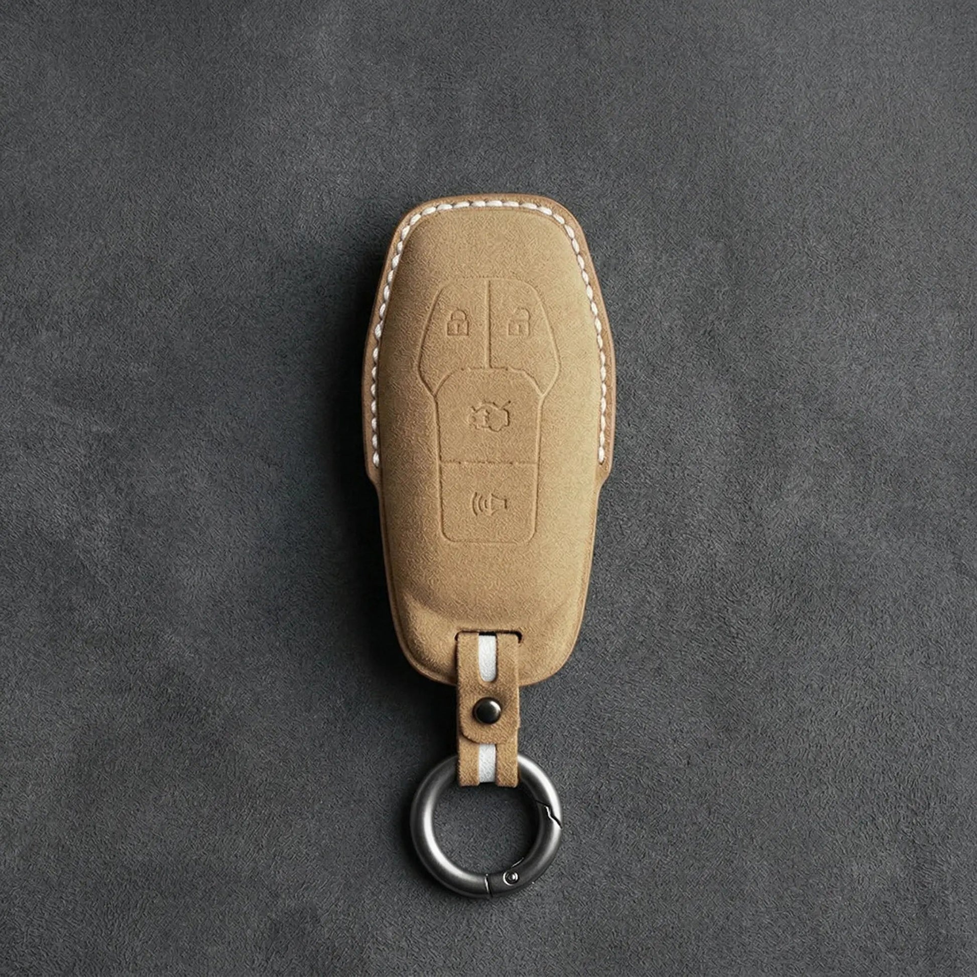Mustang Hand - Stitched Alcantara Key Fob Cover – 4 - Button Shield - Soft brown