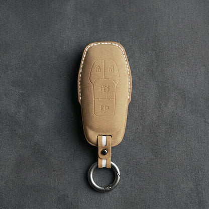 Mustang Hand - Stitched Alcantara Key Fob Cover – 4 - Button Shield - Soft brown