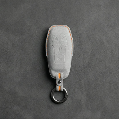 Mustang Hand - Stitched Alcantara Key Fob Cover – 4 - Button Shield - White