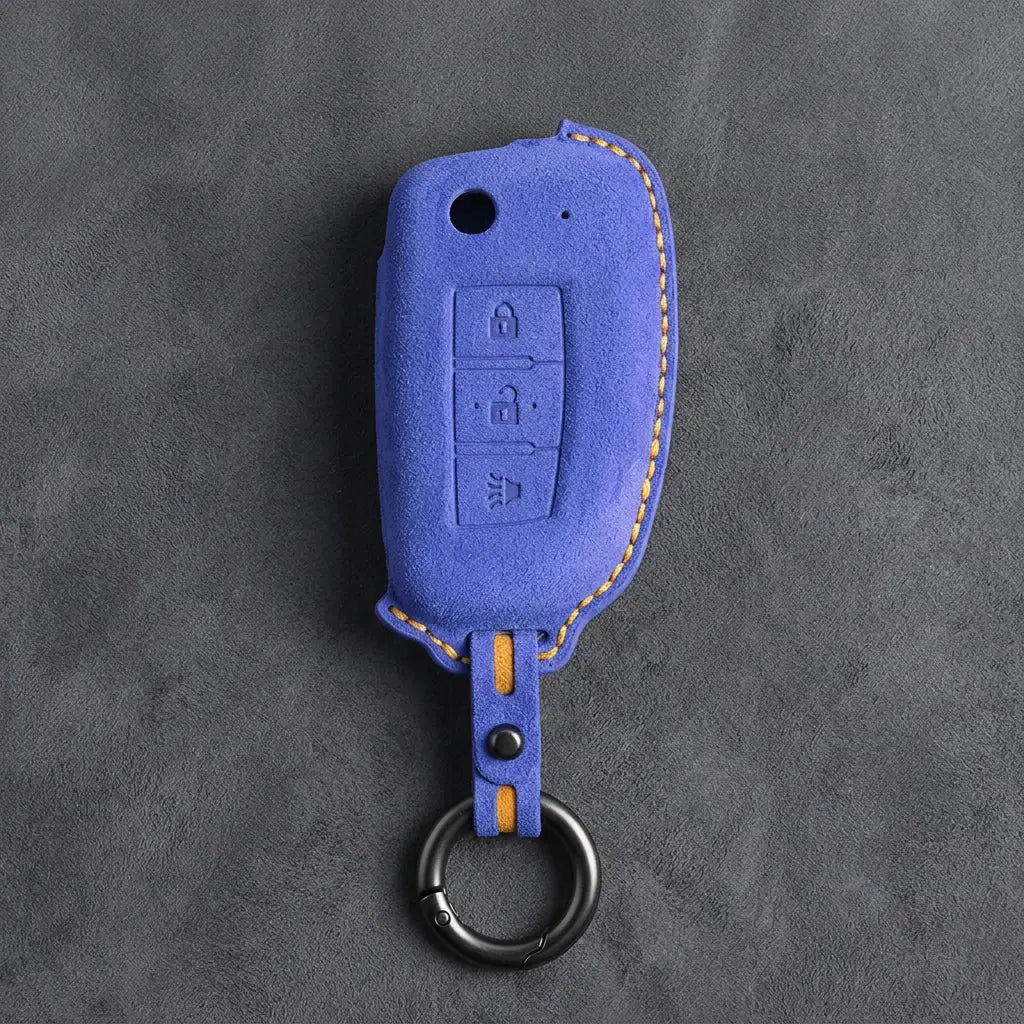 Nissan Hand-Stitched Alcantara Key Fob Cover – Modern 3-Button Panic - Cornflower Blue