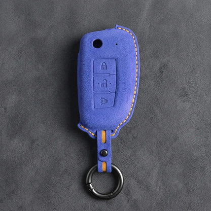 Nissan Hand-Stitched Alcantara Key Fob Cover – Modern 3-Button Panic - Cornflower Blue