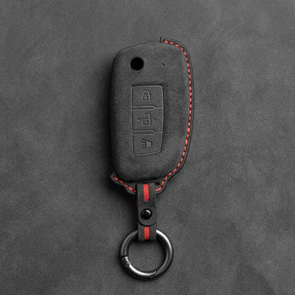 Nissan Hand-Stitched Alcantara Key Fob Cover – Modern 3-Button Panic - Dark Charcoal
