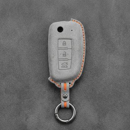 Nissan Hand-Stitched Alcantara Key Fob Cover – Modern 3-Button - White