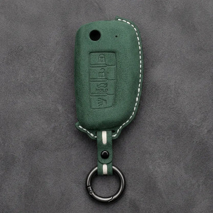 Nissan Hand-Stitched Alcantara Key Fob Cover – Modern 4-Button - Dark Green