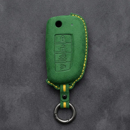 Nissan Hand-Stitched Alcantara Key Fob Cover – Modern 4-Button - Grass Green