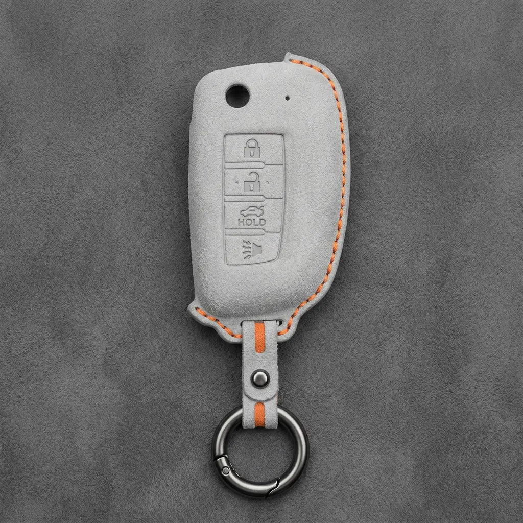 Nissan Hand-Stitched Alcantara Key Fob Cover – Modern 4-Button - White