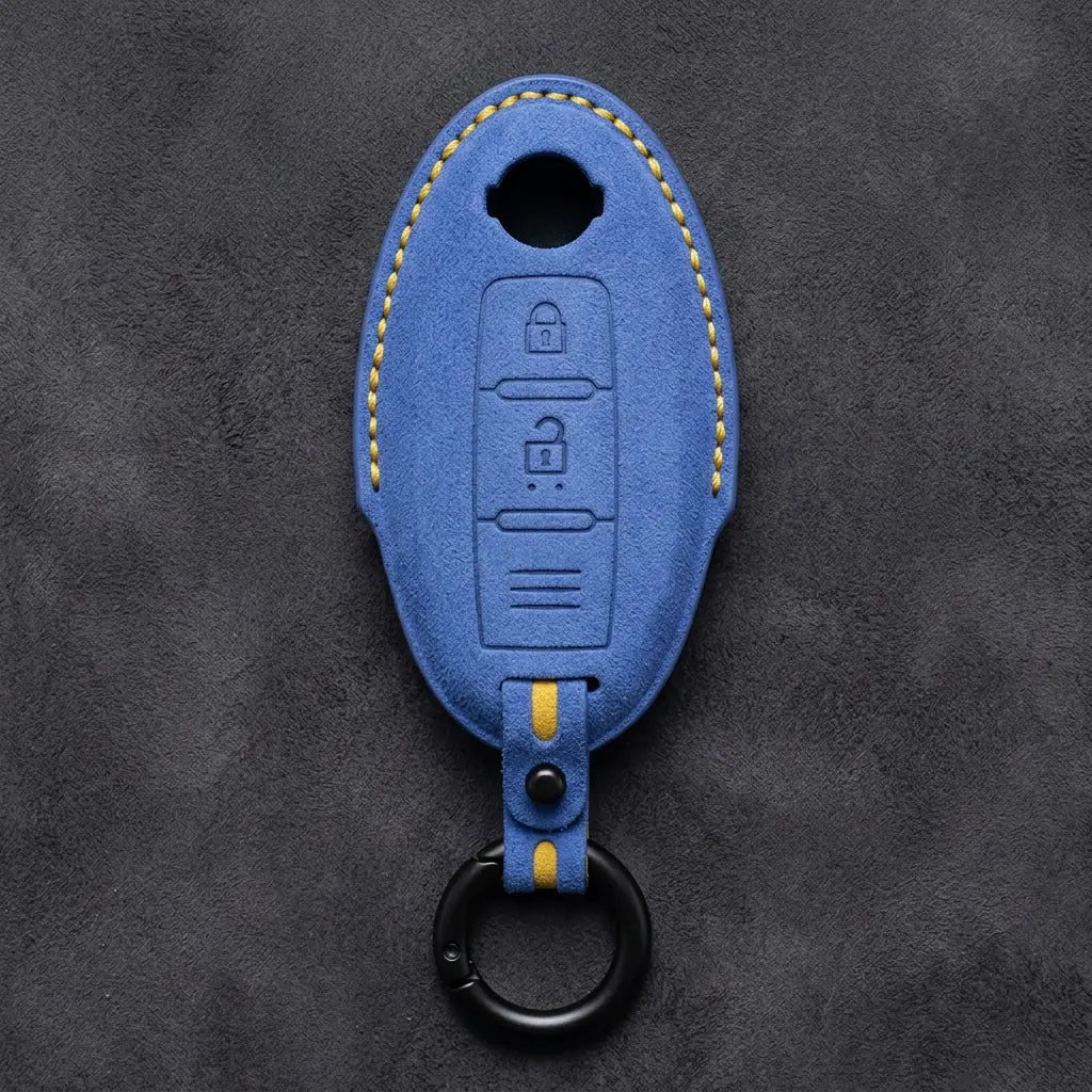 Nissan Hand-Stitched Alcantara Key Fob Cover – Oval 2-Button - Cornflower Blue