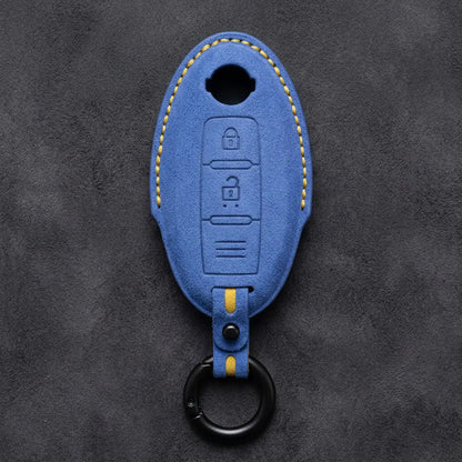 Nissan Hand-Stitched Alcantara Key Fob Cover – Oval 2-Button - Cornflower Blue