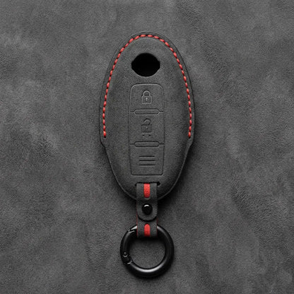 Nissan Hand-Stitched Alcantara Key Fob Cover – Oval 2-Button - Dark Charcoal