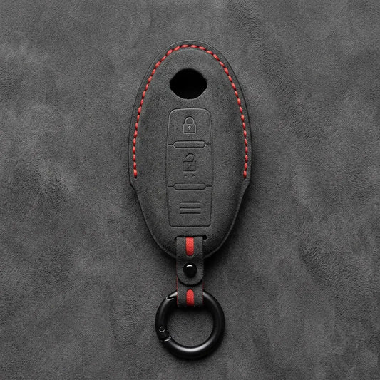 Nissan Hand-Stitched Alcantara Key Fob Cover – Oval 2-Button - Dark Charcoal