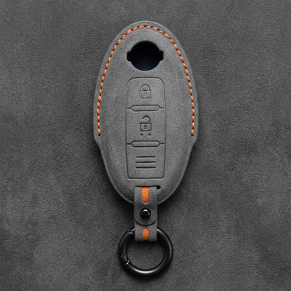 Nissan Hand-Stitched Alcantara Key Fob Cover – Oval 2-Button - Dark Gray