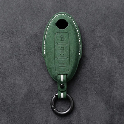 Nissan Hand-Stitched Alcantara Key Fob Cover – Oval 2-Button - Dark Green