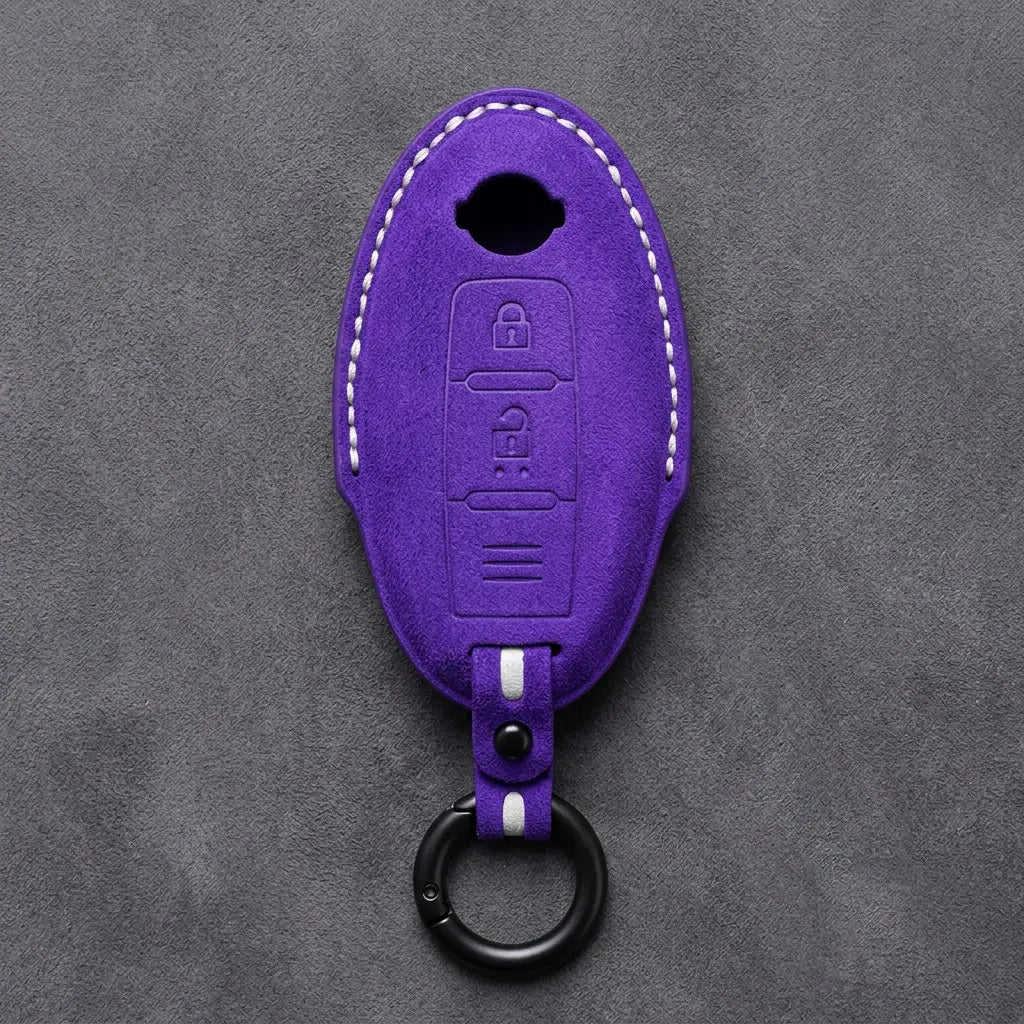 Nissan Hand-Stitched Alcantara Key Fob Cover – Oval 2-Button - Dark Purple