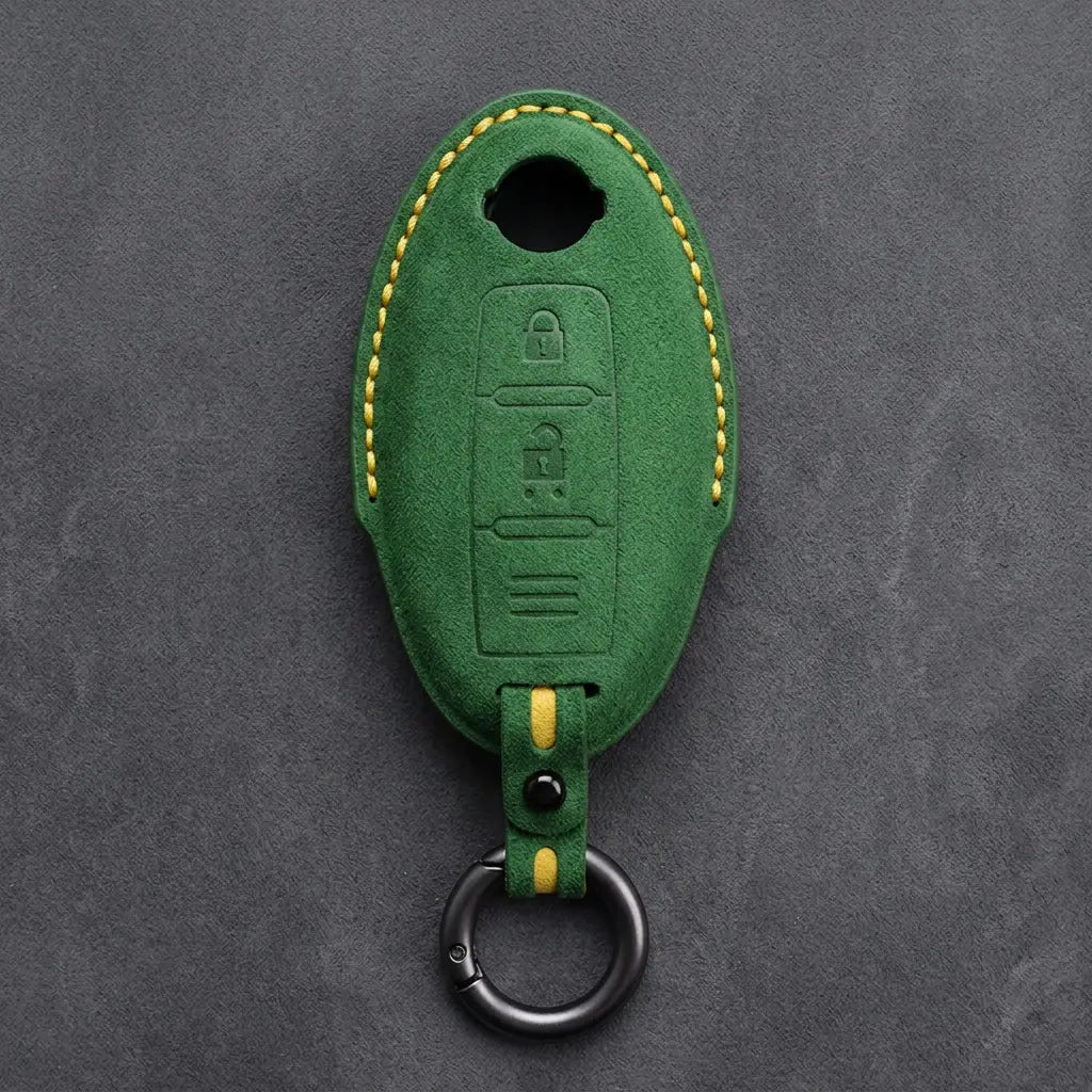 Nissan Hand-Stitched Alcantara Key Fob Cover – Oval 2-Button - Grass Green