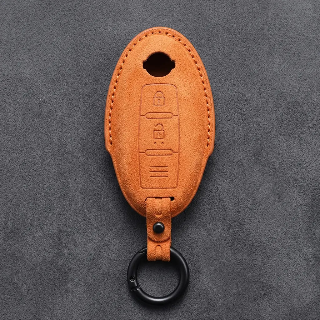 Nissan Hand-Stitched Alcantara Key Fob Cover – Oval 2-Button - Orange