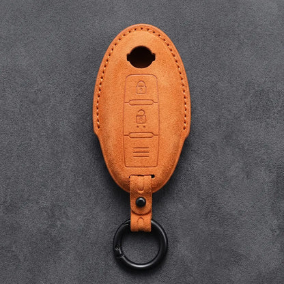 Nissan Hand-Stitched Alcantara Key Fob Cover – Oval 2-Button - Orange
