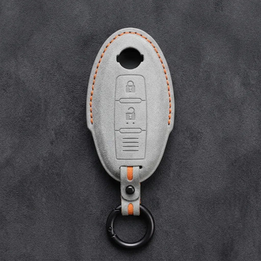 Nissan Hand-Stitched Alcantara Key Fob Cover – Oval 2-Button - White