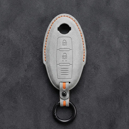 Nissan Hand-Stitched Alcantara Key Fob Cover – Oval 2-Button - White