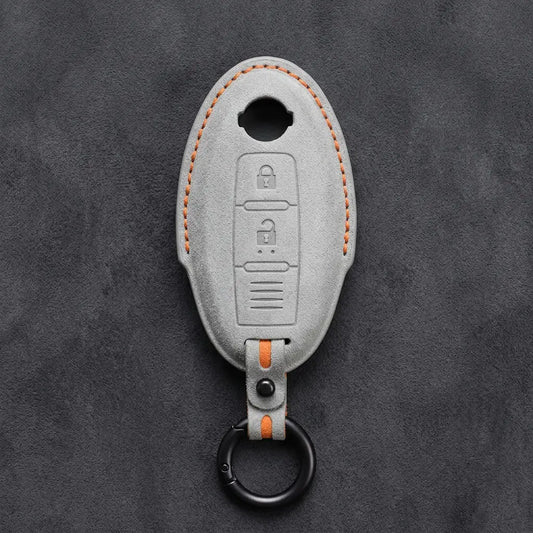 Nissan Hand-Stitched Alcantara Key Fob Cover – Oval 2-Button - White