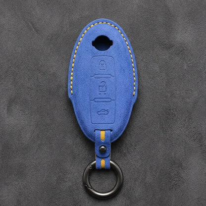 Nissan Hand-Stitched Alcantara Key Fob Cover – Oval 3-Button - Cornflower Blue