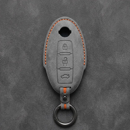 Nissan Hand-Stitched Alcantara Key Fob Cover – Oval 3-Button - Dark Gray