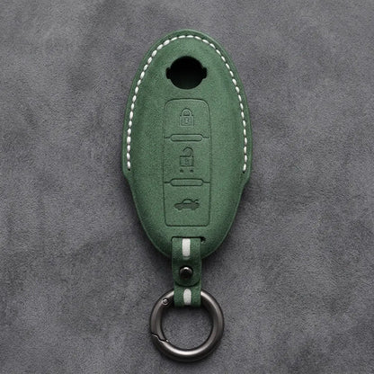 Nissan Hand-Stitched Alcantara Key Fob Cover – Oval 3-Button - Dark Green