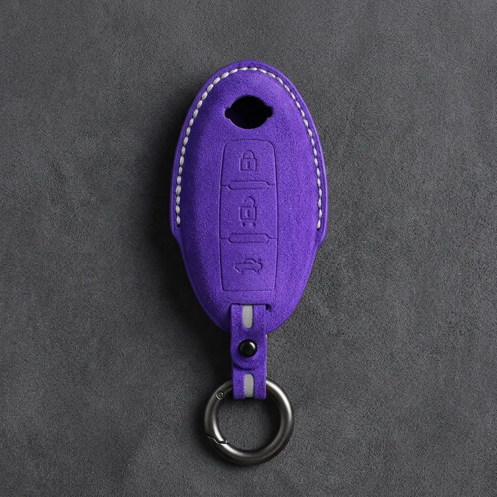 Nissan Hand-Stitched Alcantara Key Fob Cover – Oval 3-Button - Dark Purple
