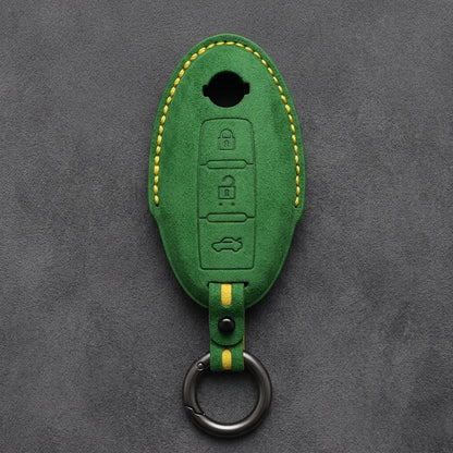 Nissan Hand-Stitched Alcantara Key Fob Cover – Oval 3-Button - Grass Green